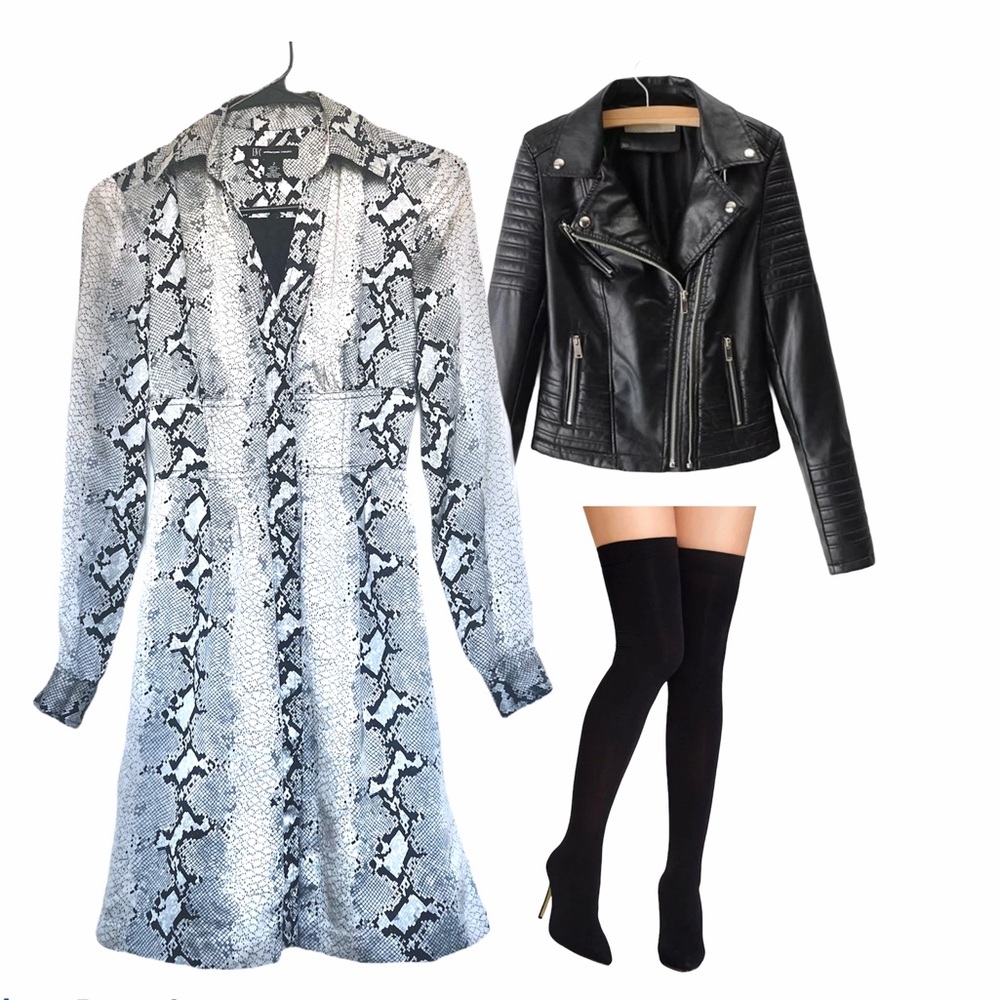 100% Silk Snakeskin print long sleeve mini dress